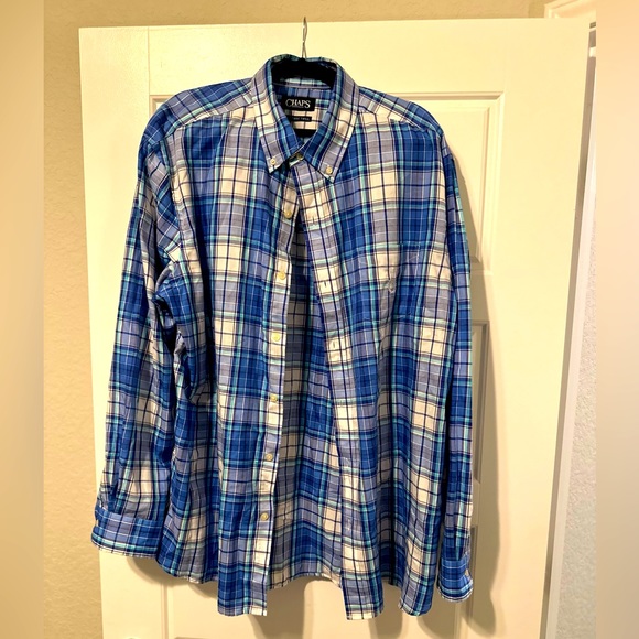 Dark Blue Plaid XXL Chaps long sleeve button down shirt - Picture 3 of 3